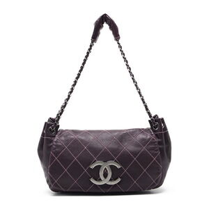Chanel Wild Stitch Coco Mark Chain Shoulder Bag Purple Lambskin Silver